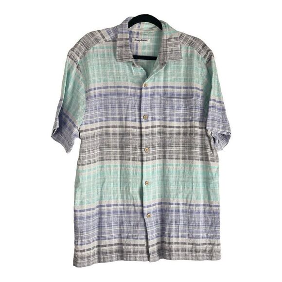 Men’s Tommy Bahama Blue Gradient Madras Casual Button Down Shirt Size Large - Picture 1 of 4